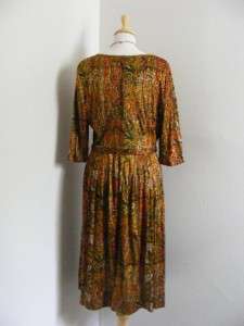 Vtg 50s 60s LYNBROOK Nylon Slinky STRETCH Day Dress PAISLY Print Belt 