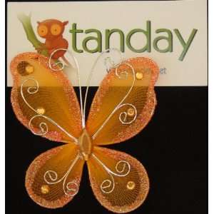   Orange Organza Butterflies For Craft & Wedding Favor (8743) 12 Pieces