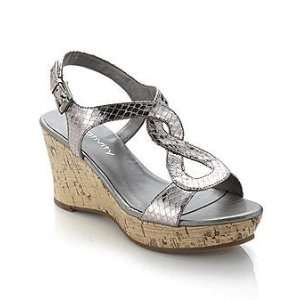    Faux Snakeskin Platform Sandal, Pewter, Size 8M 