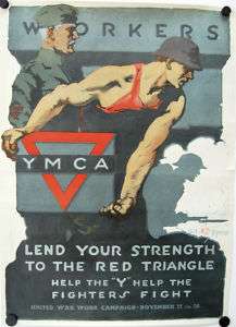   1918 World War One Poster LEND YOUR STRENGTH YMCA Spear WW1 WWI  