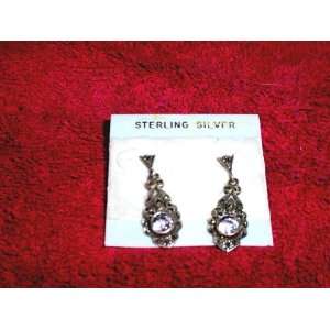   Sterling Silver Marcasite Earrings with Pink Stones: Everything Else