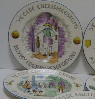 Five Beautiful Burleigh Ware Ye Old English Customs Plates; made by 