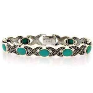    Marcasite Turquoise Stone X O Sterling Silver Bracelet Jewelry