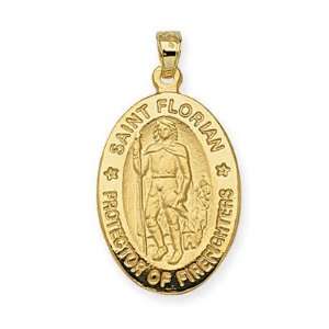   Yellow Gold St. Florian Large Oval Medal Pendant: CleverEve: Jewelry
