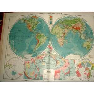  World In Hemispheres Physical Old Maps 1931
