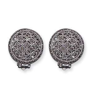    Sterling Silver Marcasite Button Clip  On Earrings Jewelry
