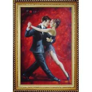 Dancing with Argentine Tango Oil Painting, with Linen Liner Gold Wood 