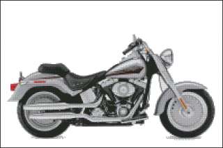 2010 Silver Harley Davidson FatBoy Motorcycle Cross Stitch Pattern 