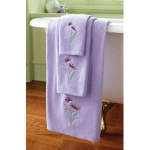  Lilac 3Pc Bath Towel Set w/ Floral Embroidery: Home 