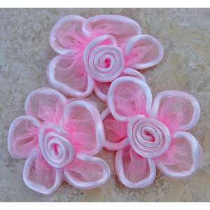   30pc Pink Organza Flowers Applique Embellishment A80 