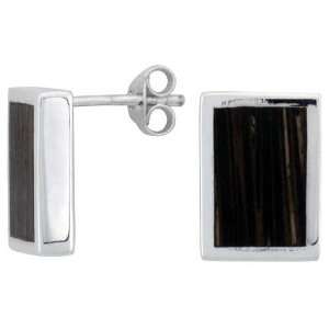   Rectangular Post Earrings, w/ Ancient Wood Inlay, 1/2 (13mm) tall