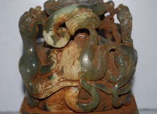 Rare Big Chinese Han Dy Jade Dragon tortoise 4 God Seal figure  