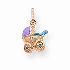 NEW 14K GOLD ENAMELED BABY CARRIAGE PENDANT/CHARM