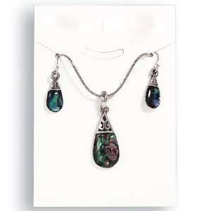  Paua (Abalone) Shell Necklace and Earring Set: Jewelry