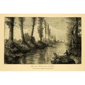  Engraving River Watercolor Drawing Alphonse Legros Landscape Fishing 