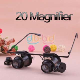 Eyeglasses Jeweler 20X Magnifier Magnifying Glass Loupe LED Light 