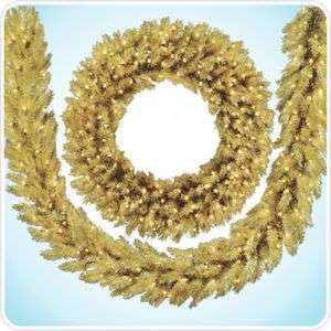 36 Toasted Champagne Gold Tinsel Artificial Christmas Wreath Prelit 