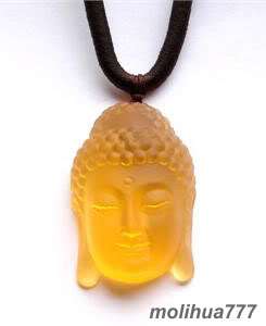 Liuli Yellow Glaze Glass Buddha Pendant Necklace  