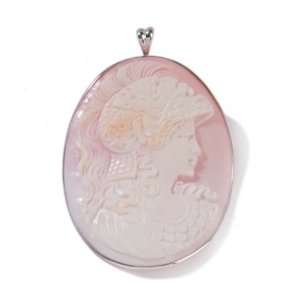 Italy Cameo Sterling 60mm White on Pink Conch Pin Pendant