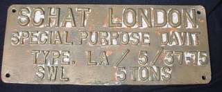 Large Antique Bronze Schat London Special Davit Plaque Sign Nautical 