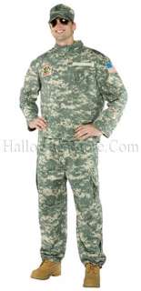 Army Uniform Adult Costume includes Camouflage Print Hat, Pants, and 