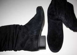Womens Black Suede Slouch Boots 6 Low Heel  