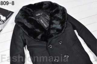 Mens Slim D Breasted Fur Collar Long Trench Coat W13  