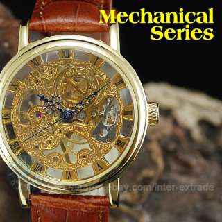 Men Classis Hollow Skeleton Mechanical Wrist Watch Gift  