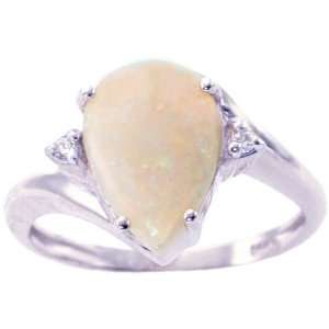  14K White Gold Pear Gemstone and Diamond Ring Opal, size6 