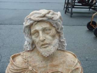 HAND CARVED TRAVERTINE MARBLE BUST OF JESUS AY5  