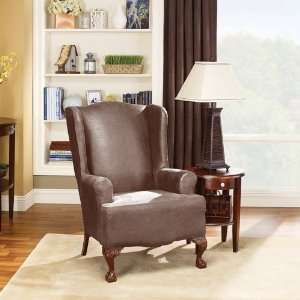  Brown Stretch Leather Wing Chair Slipcover