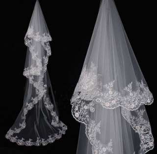 1T White / Ivory Wedding Bridal Veil Cathedral Lace 3M  