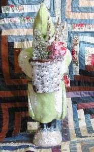 Soft Green Belsnickle Santa Paper Mache Container  