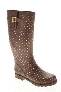   NEW Posh Dots Womens Rain Boots Brown Designer Medium Polka Dot 8/39