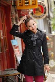 New Women Double breasted Trench Bowknot Slim cut Jacket/Coat +(scarf 