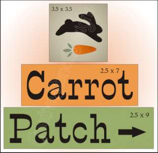 New Stencil Trio #T292 ~ Carrot Patch with primitive jumping bunny 