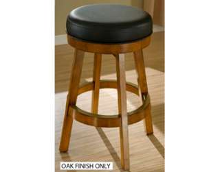   Oak Finish Wood Bar Stool with Black Leather Like Swivel Seat Barstool
