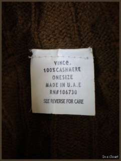 VINCE 100% Cashmere Unique Cable Knit Brown Cape OSFA  