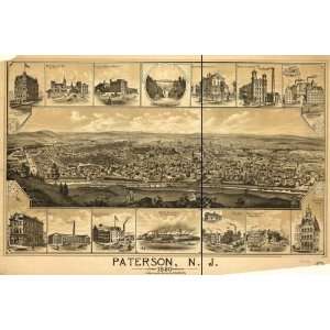  1880 map of Birds eye view of Paterson, New Jersey