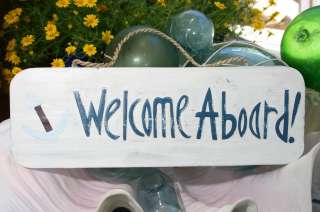WELCOME ABOARD W/ ANCHOR   SIGN 14   RUSTIC WHITE & BLUE   NAUTICAL 