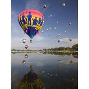  Hot Air Balloons Reflected in Prospect Lake, Colorado Springs 
