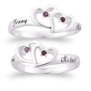  Sterling Silver Personalized Couples Hearts Ring: Jewelry