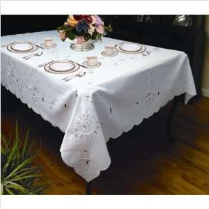 Linen Rivierra 2201 WH Rivierra Embroidered Design Tablecloth in White 