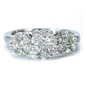   Carat Diamond 14k White Gold, Diamond Flower Right Hand/Promise Ring