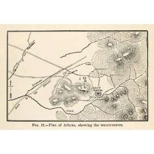 com 1920 Print Ancient Athens Greece Waterways Map Theseum Greek City 