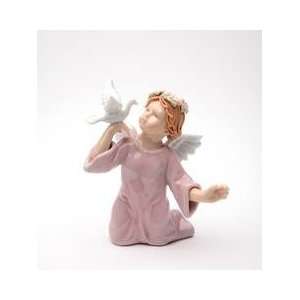   Angel of Hope in Pink Robe with Small White Dove Figurine Home