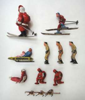   LOT vintage BARCLAYS? LEAD FIGURES santa,ski,skate,winter~9pc  