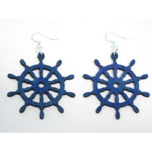  Aqua Marine Nautical Boat Wheel Wooden Earrings: GTJ 
