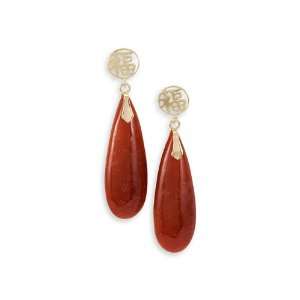    Solid 14k Yellow Gold Lucky Red Agate Dangle Earrings: Jewelry