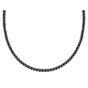   Silver 3x3 Black Cubic Zirconia Black Rhodium Necklace With Tongue